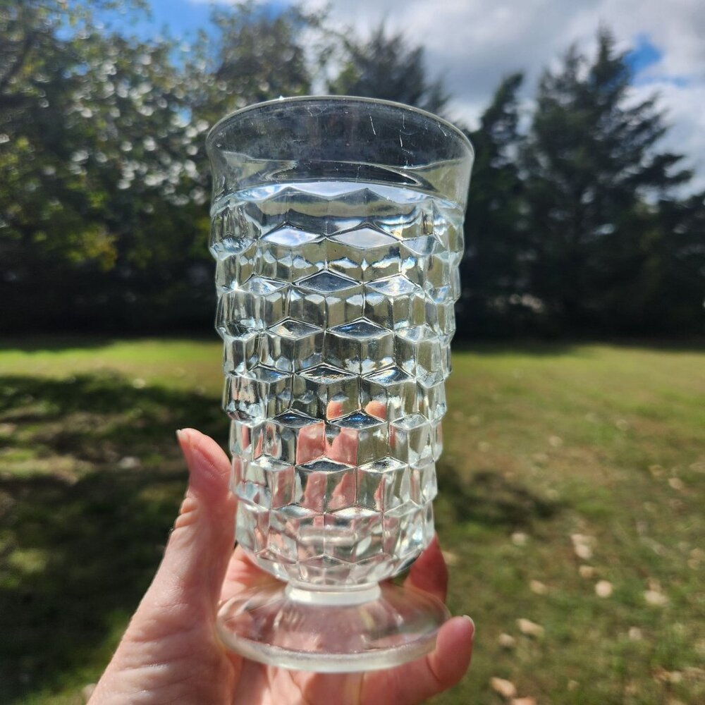 Vintage American Whitehall By Colony Cubist 6” Footed Tea Glass Flare Rim Clear